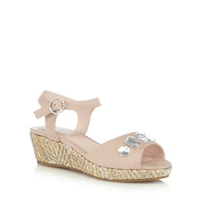 bluezoo Girls' light pink jewel embellished wedge sandals